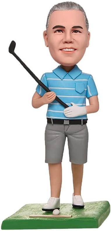 Custom Bobblehead Golfer with Engraved Text – Cool Style in Blue and Gray