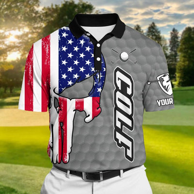 Premium Skull USA Flag Golf Pattern Polo Shirts Multicolored