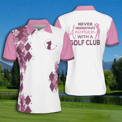 Golf Woman With A Golf Club Short Sleeve Woman Polo Shirt