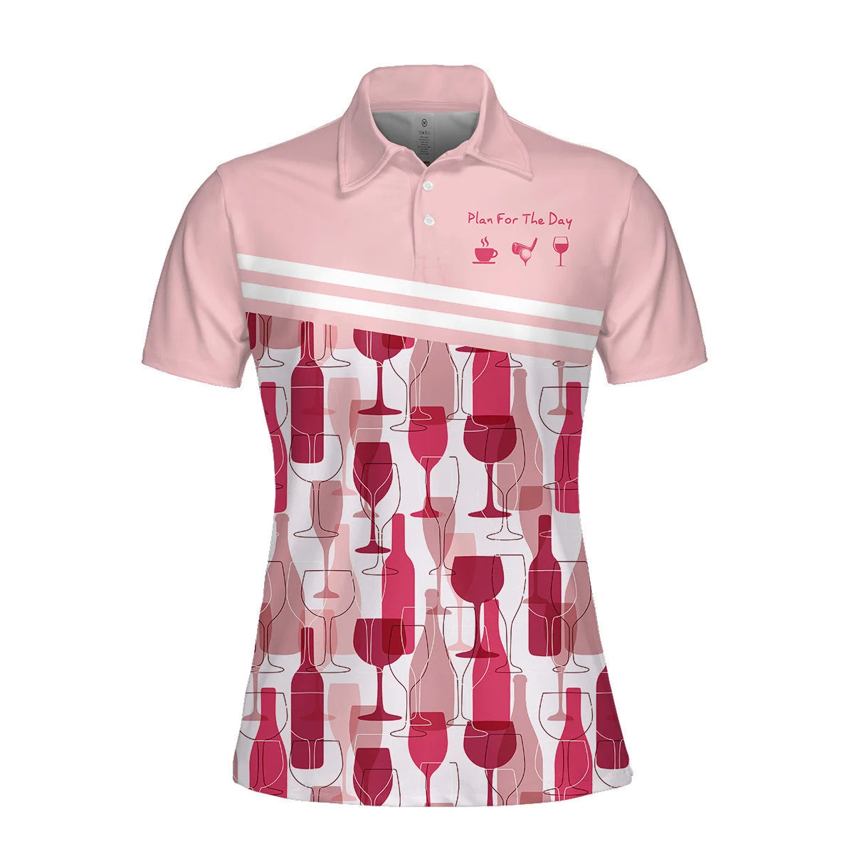 Plan For The Day Coffee Golf Wine Seamless Pattern Woman Polo Shirt