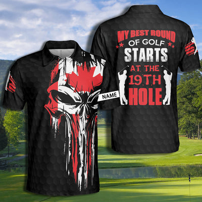 Golf My Best Round Of Golf Skull Canada Flag Polo Shirt Personalized