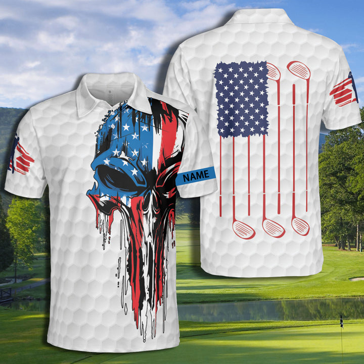 Golf American Skull Flag Polo Shirt Personalized