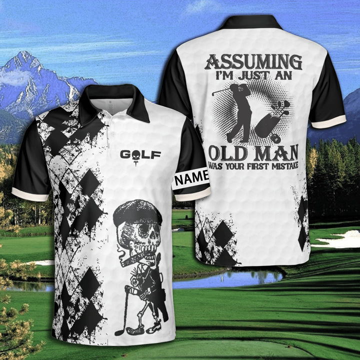 Golf Assuming Old Man Your First Mistake Polo Shirt Personalized