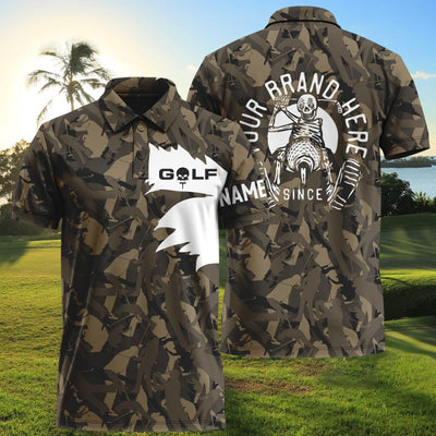 swinger print brown golf polo shirt