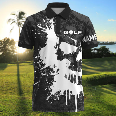 Black Skull Printing Splash Ink Golf Polo Shirt