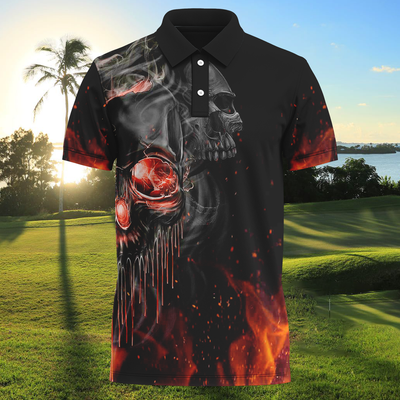 FireSkull Black Printing Golf Polo Shirt