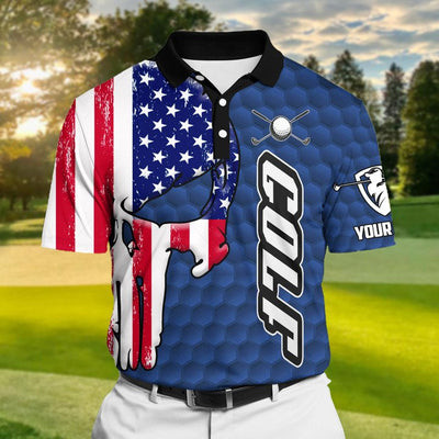 Premium Skull USA Flag Golf Pattern Polo Shirts Multicolored