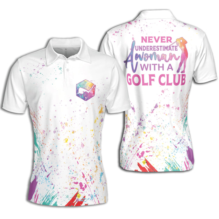 Golf Never Underestimate An Old Woman White Short Sleeve Woman Polo Shirt