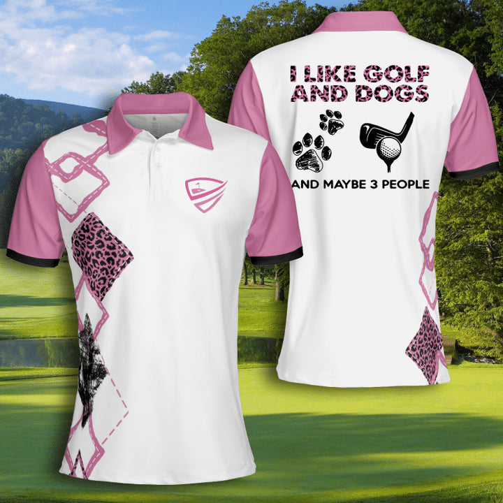 Golf Dog And Maybe 3 People Women Pink Argyle Pattern Short Sleeve Woman Polo Shirt