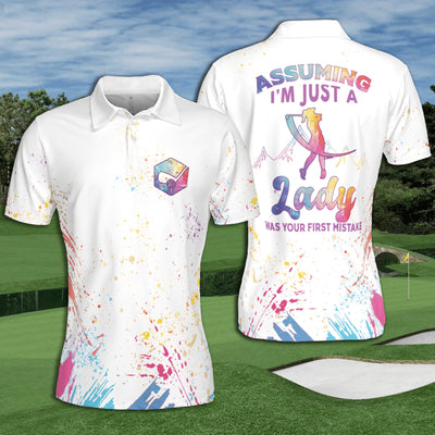 Golf I’m Just An Old Lady Was Your First Mistake Grandma Watercolor Paint Splash Colorful Short Sleeve Woman Polo Shirt