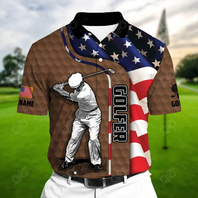 Golf Polo Shirt Premium Old Golfer Man 3D Polo AOP USA Flag Multicolor Brown