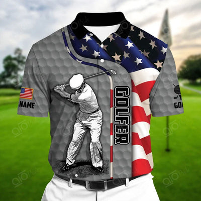 Golf Polo Shirt Premium Old Golfer Man 3D Polo AOP USA Flag Multicolor Gray