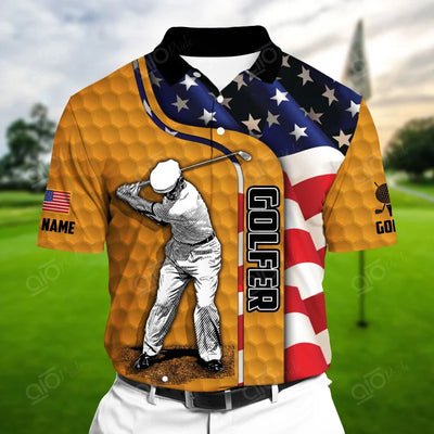 Golf Polo Shirt Premium Old Golfer Man 3D Polo AOP USA Flag Multicolor Orange