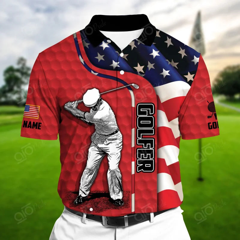Golf Polo Shirt Premium Old Golfer Man 3D Polo AOP USA Flag Multicolor Red