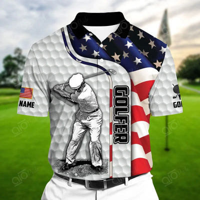 Golf Polo Shirt Premium Old Golfer Man 3D Polo AOP USA Flag Multicolor White