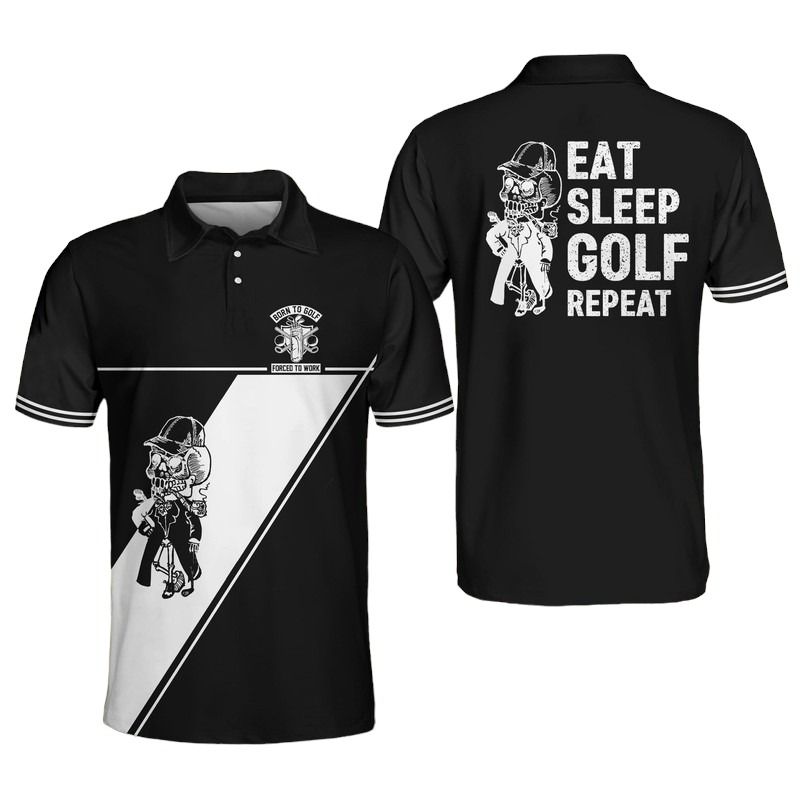 MenS Eat Sleep Golf Repeat Golf Skeleton Polo Shirt