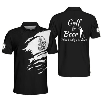 Mens Skull Drinking Beer Golf Polo Shirt