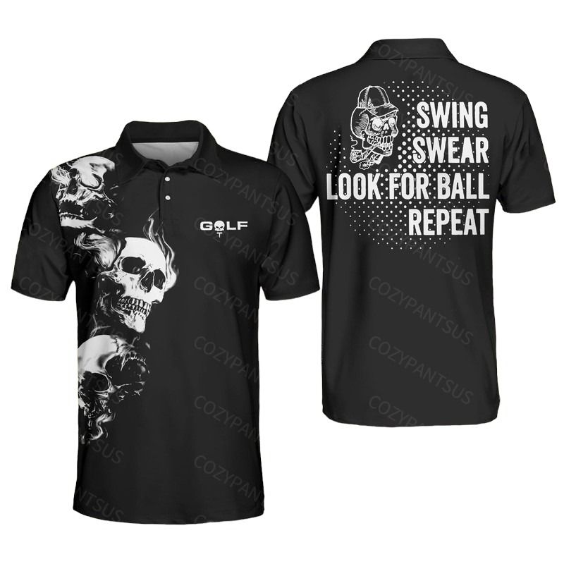 Skull Golf Swing Swear Looking For Ball Repeat Polo Shirt For Men