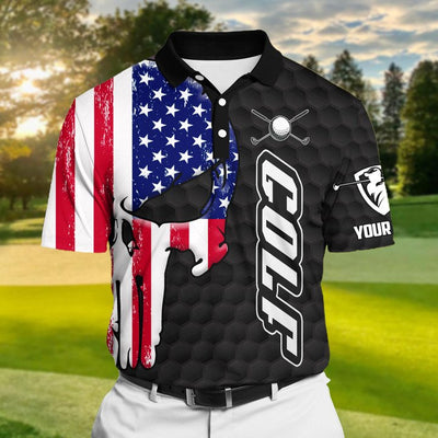 Premium Skull USA Flag Golf Pattern Polo Shirts Multicolored