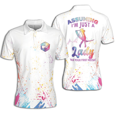 Golf I’m Just An Old Lady Was Your First Mistake Grandma Watercolor Paint Splash Colorful Short Sleeve Woman Polo Shirt