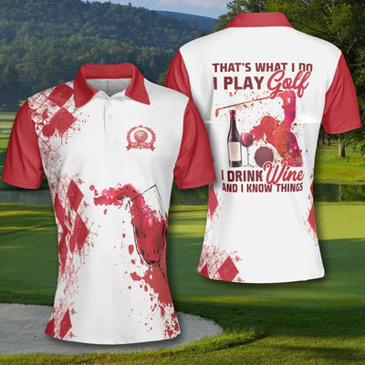 Golf Play Golf Drink Wine Know Things Argyle Burgundy Watercolor Short Sleeve Woman Polo Shirt