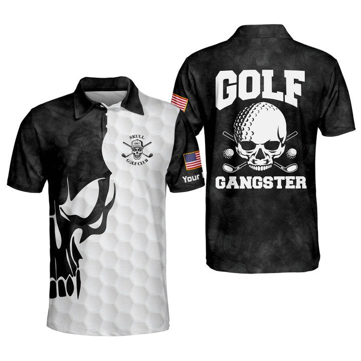 Golf Gangster Skull Men's Golf Shirts Short Sleeve Polo Shirt-040