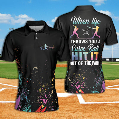 Softball When Life Throws You A Curveball Hit It Out Of The Park Short Sleeve Woman Polo Shirt